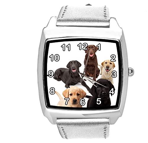 TAPORT Silver Leather Square Quartz Watch for Labrador Fans