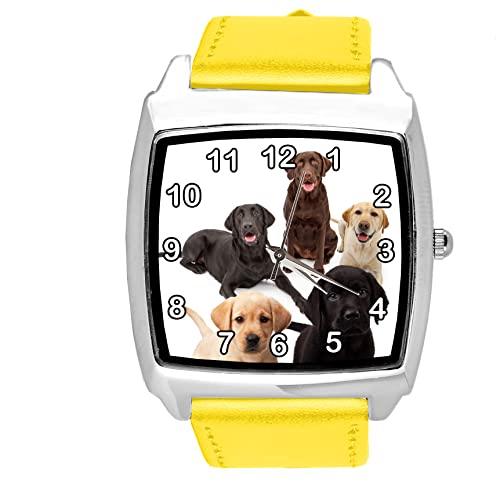 TAPORT Yellow Leather Square Quartz Watch for Labrador Fans