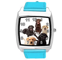 Blue Leather Square Quartz Watch for Labrador Fans