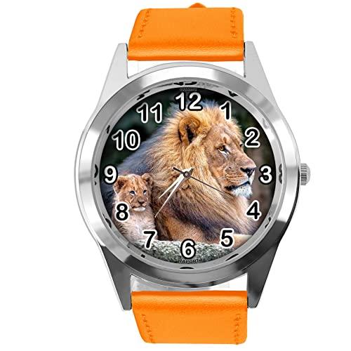 TAPORT Orange Leather Round Watch for Lion Fans