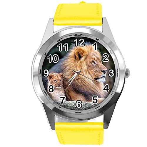 TAPORT Yellow Leather Round Watch for Lion Fans