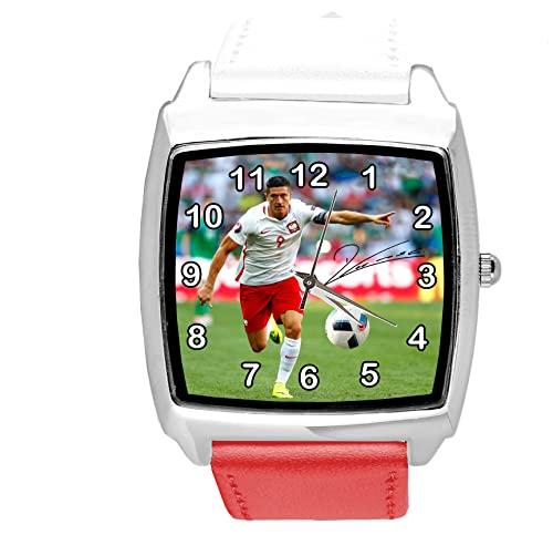 White-Red Leather Square Watch for Football Fans