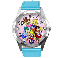 Blue Leather Round Watch for Manga Fans
