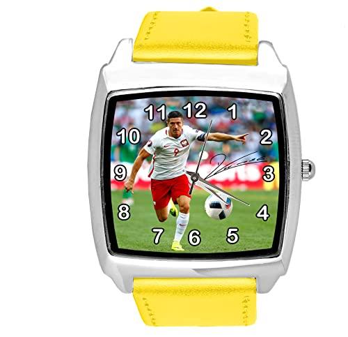Yellow Leather Square Watch for Football Fans