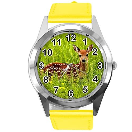 TAPORT Yellow Leather Round Watch for Deer Fans