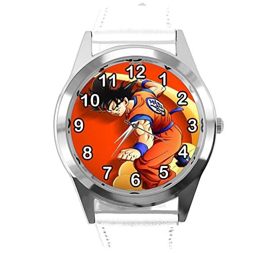 White Leather Round Watch for Anime Fighters Fans