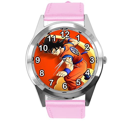 Baby Pink Leather Round Watch for Anime Fighters Fans