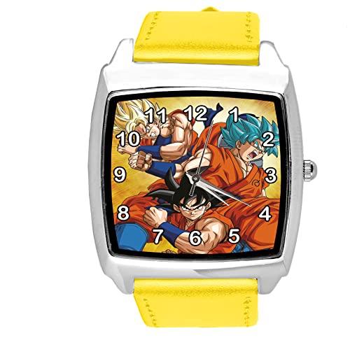 Yellow Leather Square Watch for Anime Fighters Fans
