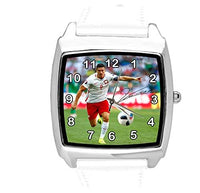 White Leather Square Watch for Football Fans