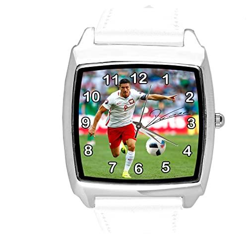White Leather Square Watch for Football Fans