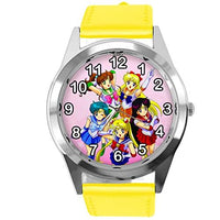 Yellow Leather Round Watch for Manga Fans