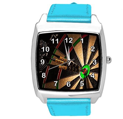 Blue Leather Square Watch for Darts Fans