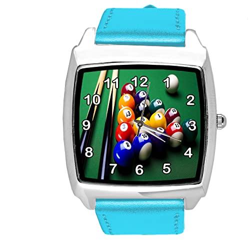 Blue Leather Square Watch for Pool Game Fans