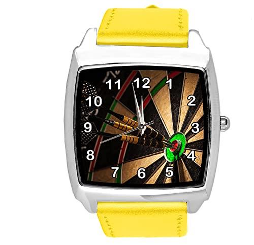 Yellow Leather Square Watch for Darts Fans