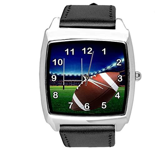 Black Leather Square Watch for Rugby Fans