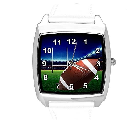 White Leather Square Watch for Rugby Fans