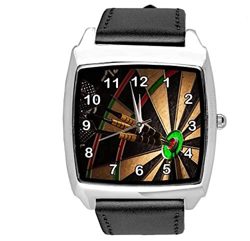 Black Leather Square Watch for Darts Fans