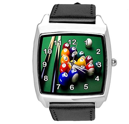 Black Leather Square Watch for Pool Game Fans