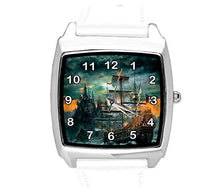 White Leather Square Watch for Ship Fans
