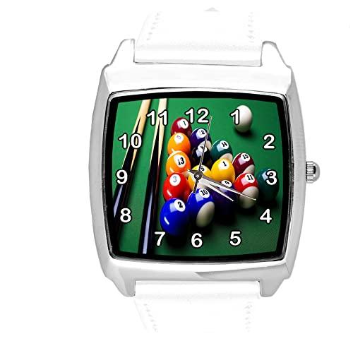 White Leather Square Watch for Pool Game Fans