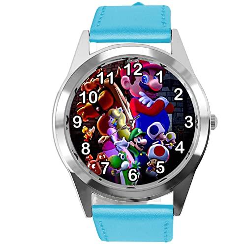 Blue Leather Round Watch for Moustache Plumber Fans E4