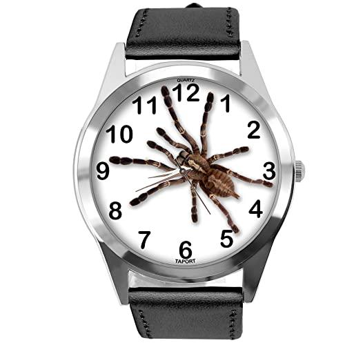 Black Leather Round Watch for Fans of Spider