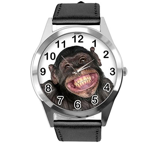 Black Leather Round Watch for Fans of Monkey