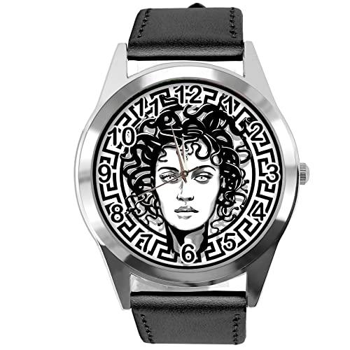 Black Leather Round Watch for Fans of Fashion