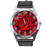 Black Leather Round Watch for Flowers Fans e1