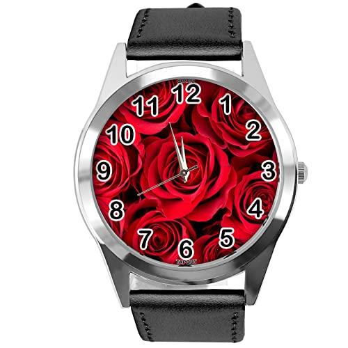 Black Leather Round Watch for Flowers Fans e1