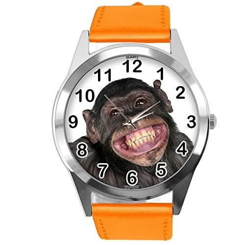 Orange Leather Round Watch for Fans of Monkey
