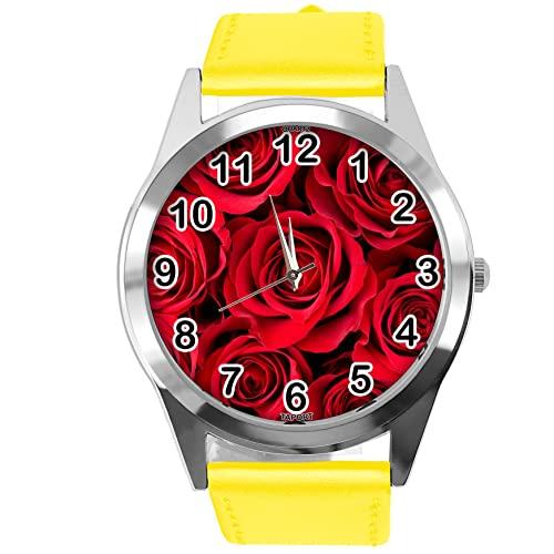Yellow Leather Round Watch for Flowers Fans e1