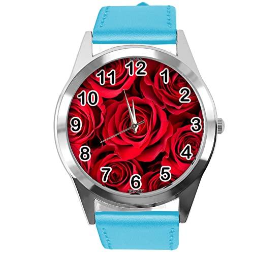 Blue Leather Round Watch for Flowers Fans e1
