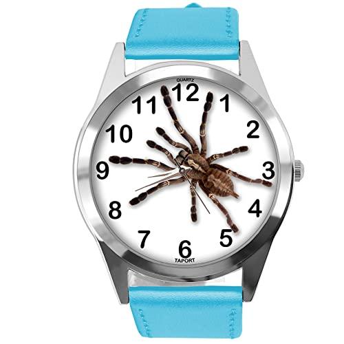 Blue Leather Round Watch for Fans of Spider