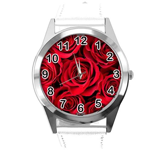 White Leather Round Watch for Flowers Fans e1