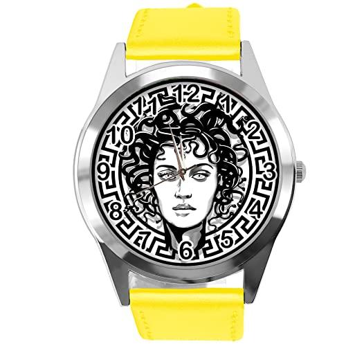 Yellow Leather Round Watch for Fans of Fashion