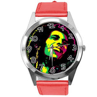 Red Leather Round Watch for Reggae Fans