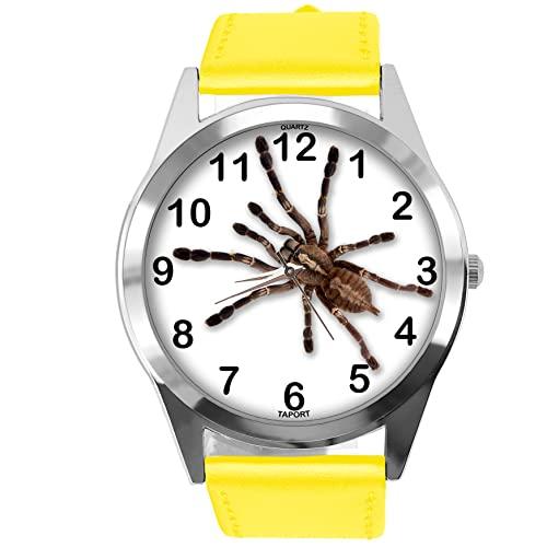Yellow Leather Round Watch for Fans of Spider