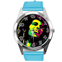 Blue Leather Round Watch for Reggae Fans