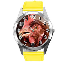 Yellow Leather Round Watch for Fans of Chicken