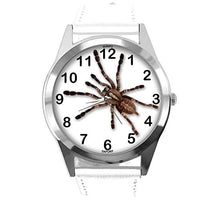 White Leather Round Watch for Fans of Spider