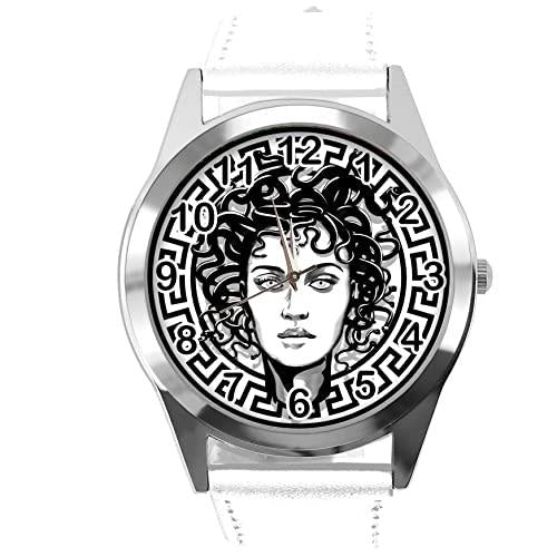 White Leather Round Watch for Fans of Fashion