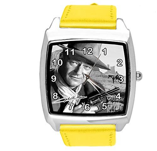 Yellow Leather Square Watch for Fans of Western Movies