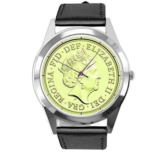 Black Leather Round Watch for Fans of Queen