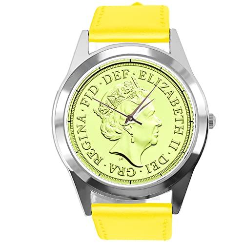 Yellow Leather Round Watch for Fans of Queen