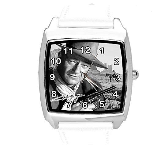 White Leather Square Watch for Fans of Western Movies