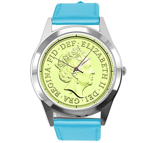Blue Leather Round Watch for Fans of Queen