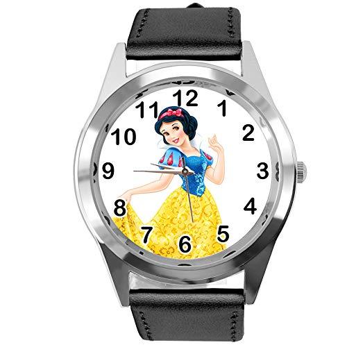 Black Leather Round Watch for Fans of Princess