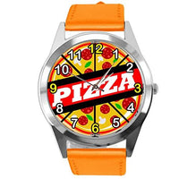 Orange Leather Round Watch for Fans of Pizza