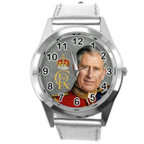 Silver Leather Round Watch for Fans of King